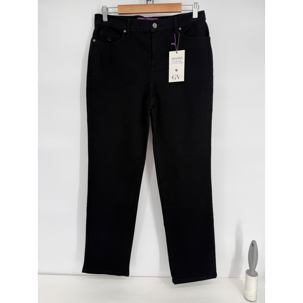 Gloria Vanderbilt Amanda High Rise Slimming Jeans Black Straight Leg Sz 8S NWT‎